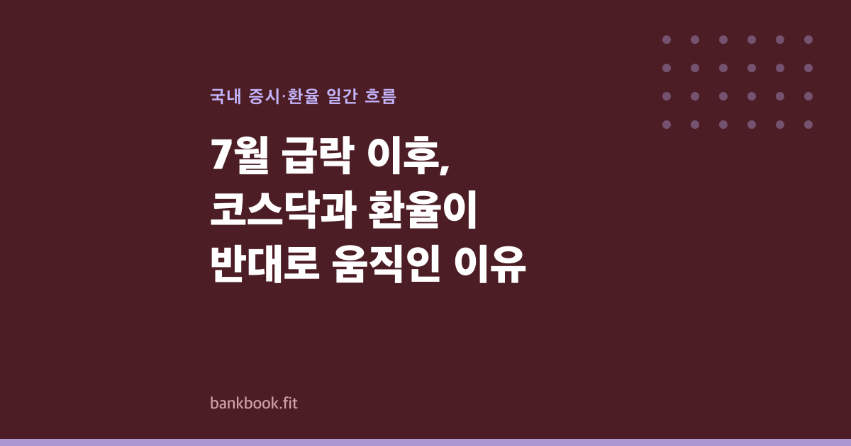 7월 급락 이후, 코스닥과 환율이 반대로 움직인 이유